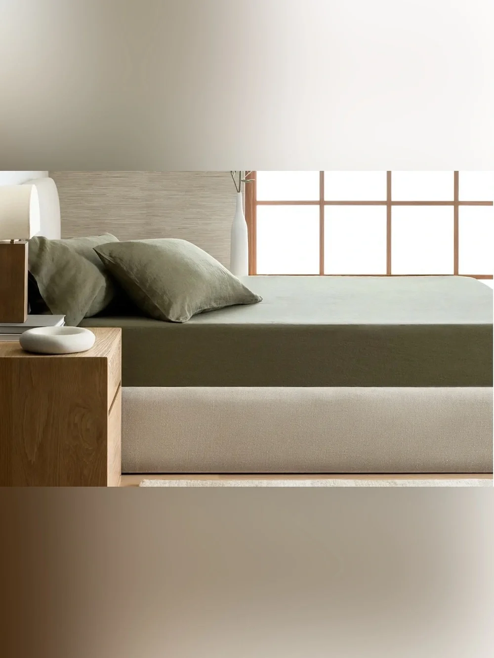 NWT Quince European Linen 3 Piece Fitted Sheet Set, King (Dusty Olive)